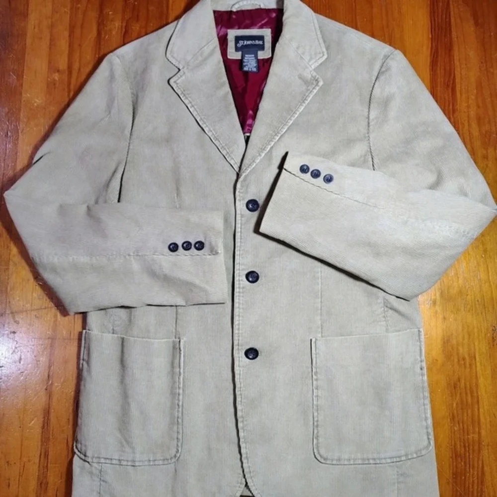 St Johns‎ Bay Mens M Corduroy Blazer Tan Cotton Dark Academia Preppy Sport Coat